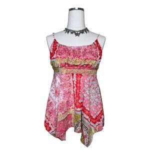 Y2K Self Esteem Pink Paisley Print Babydoll Asymmetrical Fairy Cami Size Medium